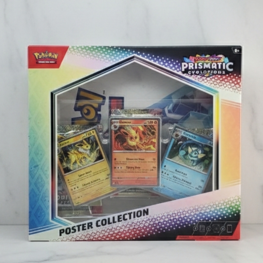 Pokemon Prismatic Evolutions Poster Collection with Red, Blue, Yellow